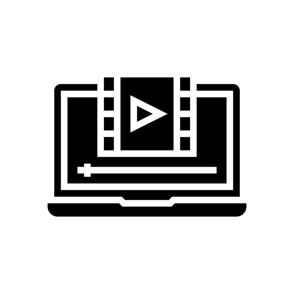 film watching on laptop glyph icon vector illustration