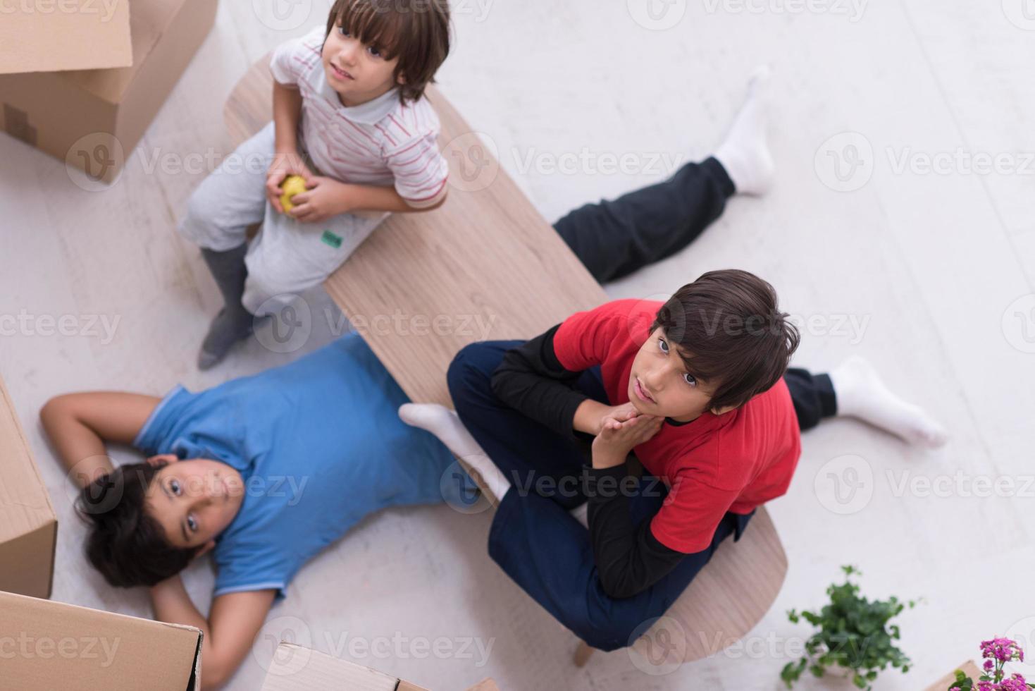 boys with cardboard boxes around them top view photo