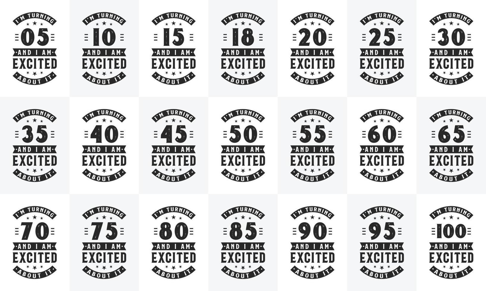 Happy Birthday design bundle. Retro Vintage Birthday Typography bundle. Don't be Jealous just because I'm 5, 10, 15, 10, 15, 20, 25, 30, 35, 40, 45, 50, 55, 60, 65, 70, 75, 80, 85, 90, 95, 100 vector