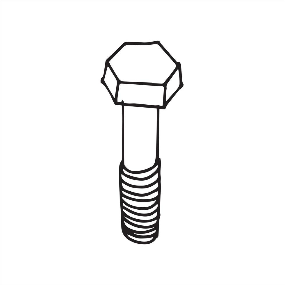 Vector drawing in doodle style. bolt. construction tool, hand work