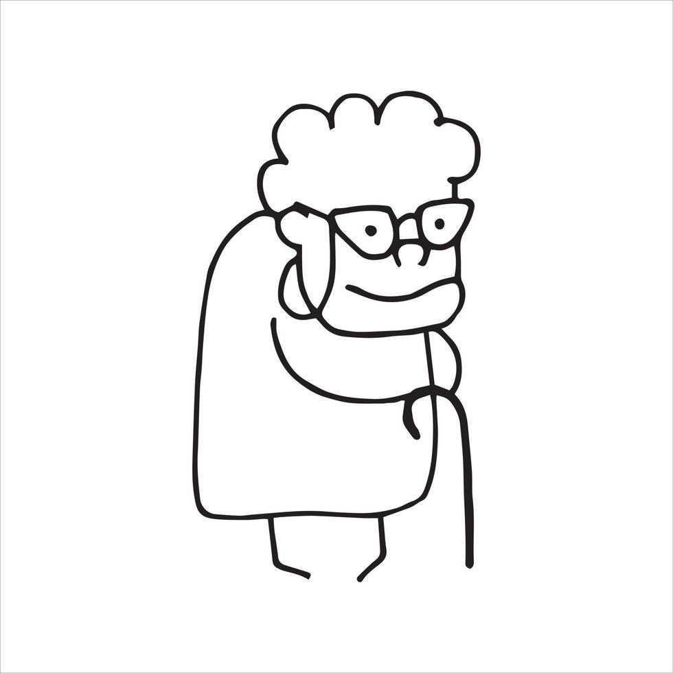 vector drawing in the style of doodle. nice elderly woman, grandmother with  glasses and with a cane. simple line drawing in cartoon style 10402579  Vector Art at Vecteezy
