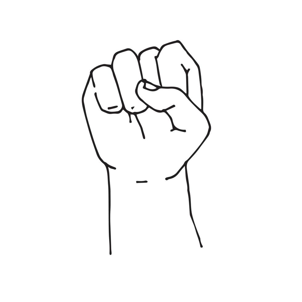 simple doodle style drawing. fist raised to the top. line drawing isolated on white background. symbol picket, demonstration, struggle for the rights of blacks, gays, LGBT people. feminism. vector