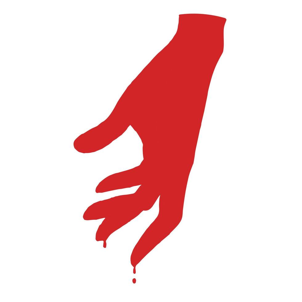 mano de dibujo vectorial en sangre aislada sobre fondo blanco. símbolo de asesinato, suicidio, violencia doméstica. llamar por ayuda. donador de sangre. vector