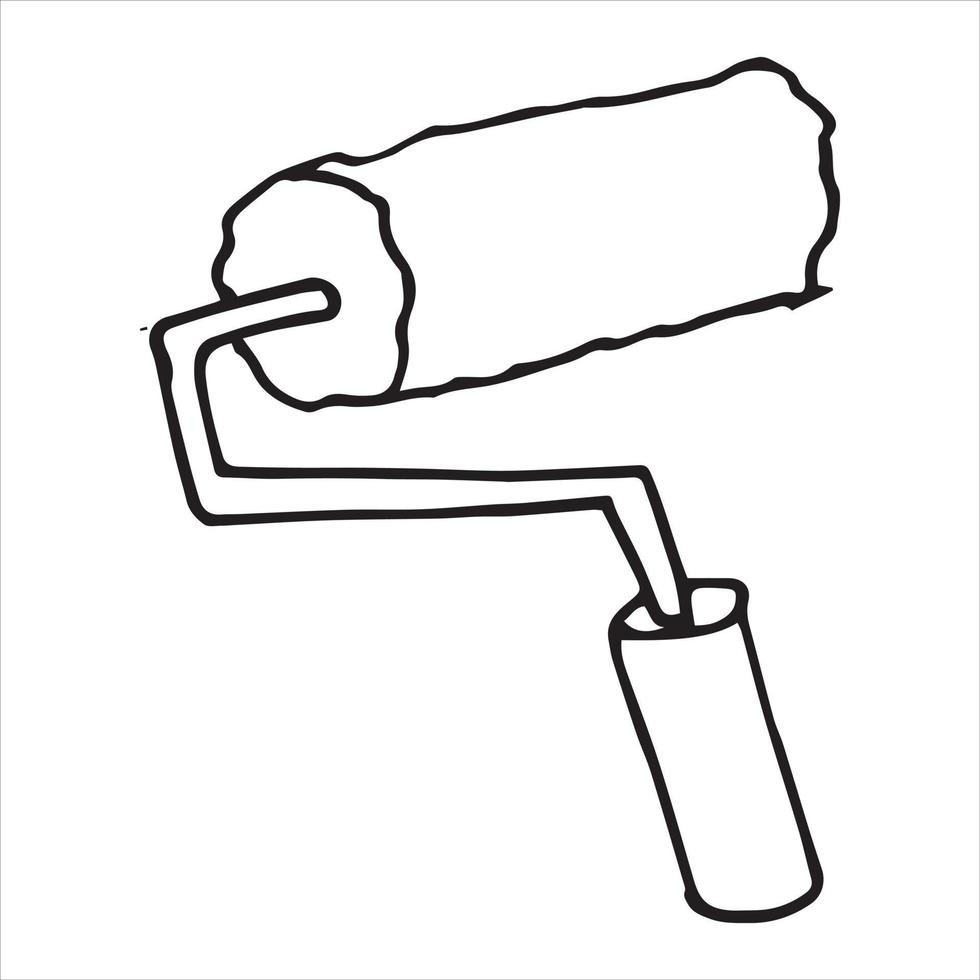 vector drawing in doodle style. paint roller. construction tool, hand work