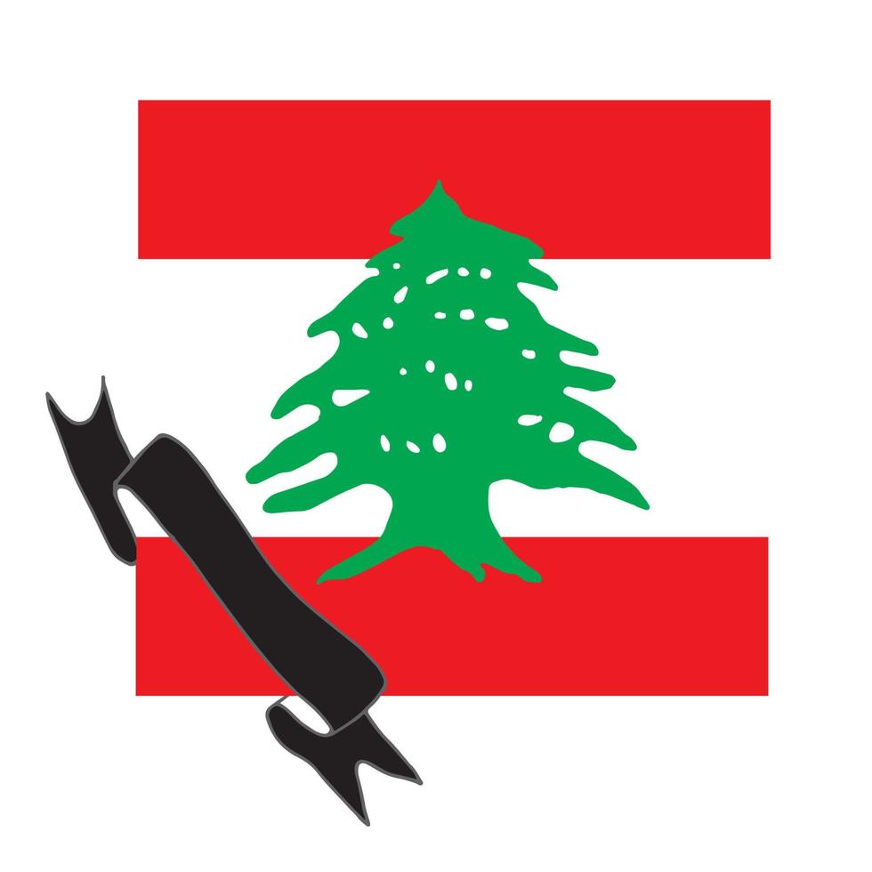 Stock illustration of Lebanon flag with black ribbon. a symbol of mourning for those killed in Beirut. explosion, disaster in beirut. pray for beirut vector