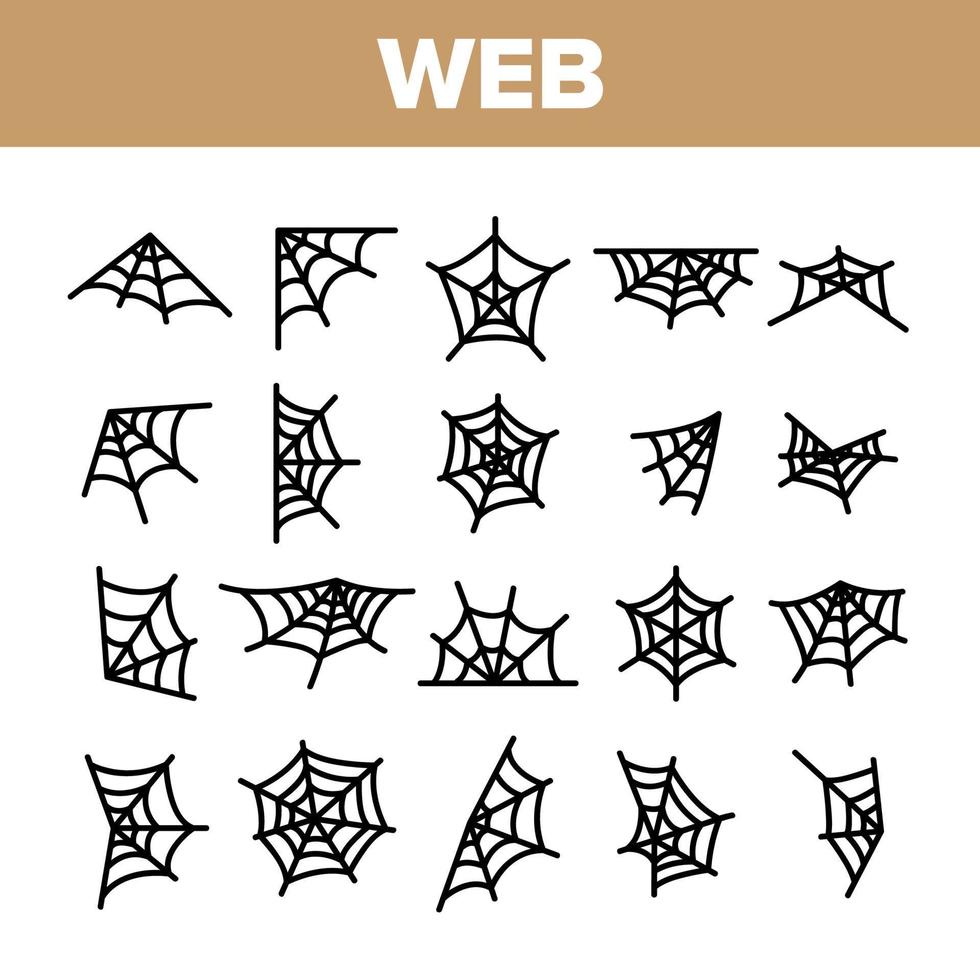 tela de araña, conjunto de iconos lineales vectoriales de telaraña vector