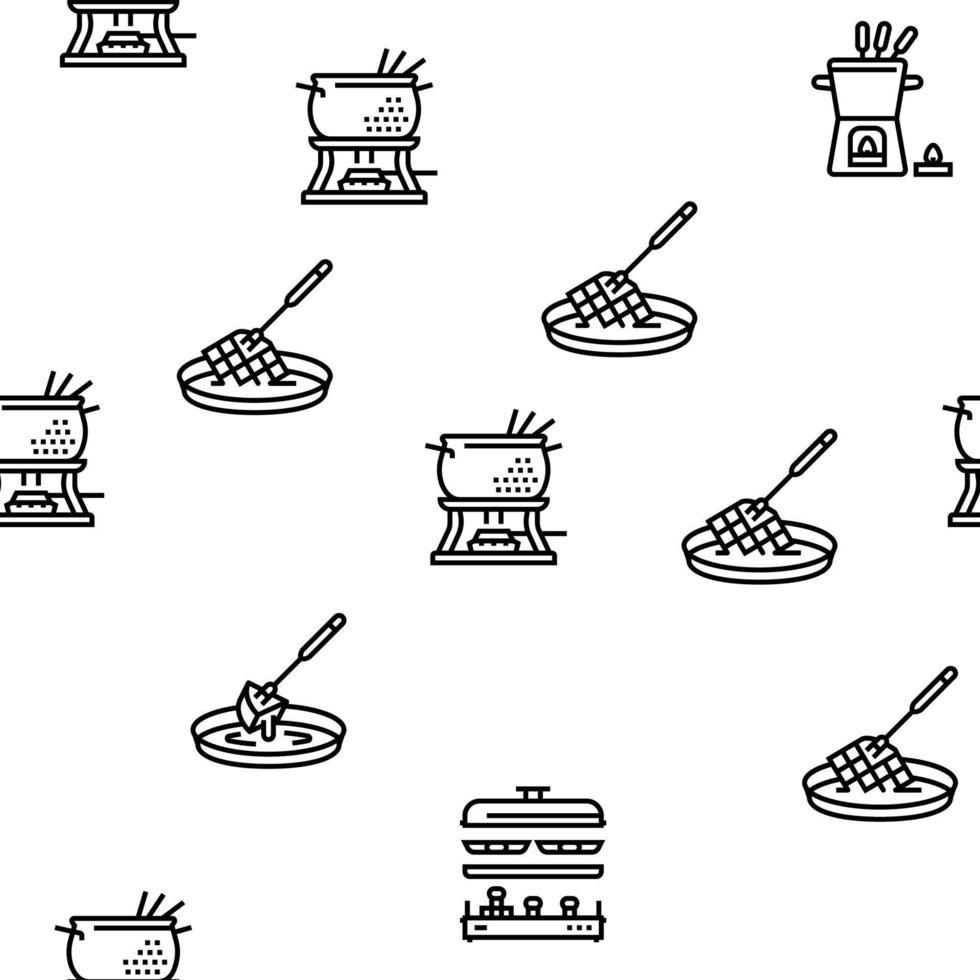 Fondue Cooking Delicious Meal Vector Seamless Pattern