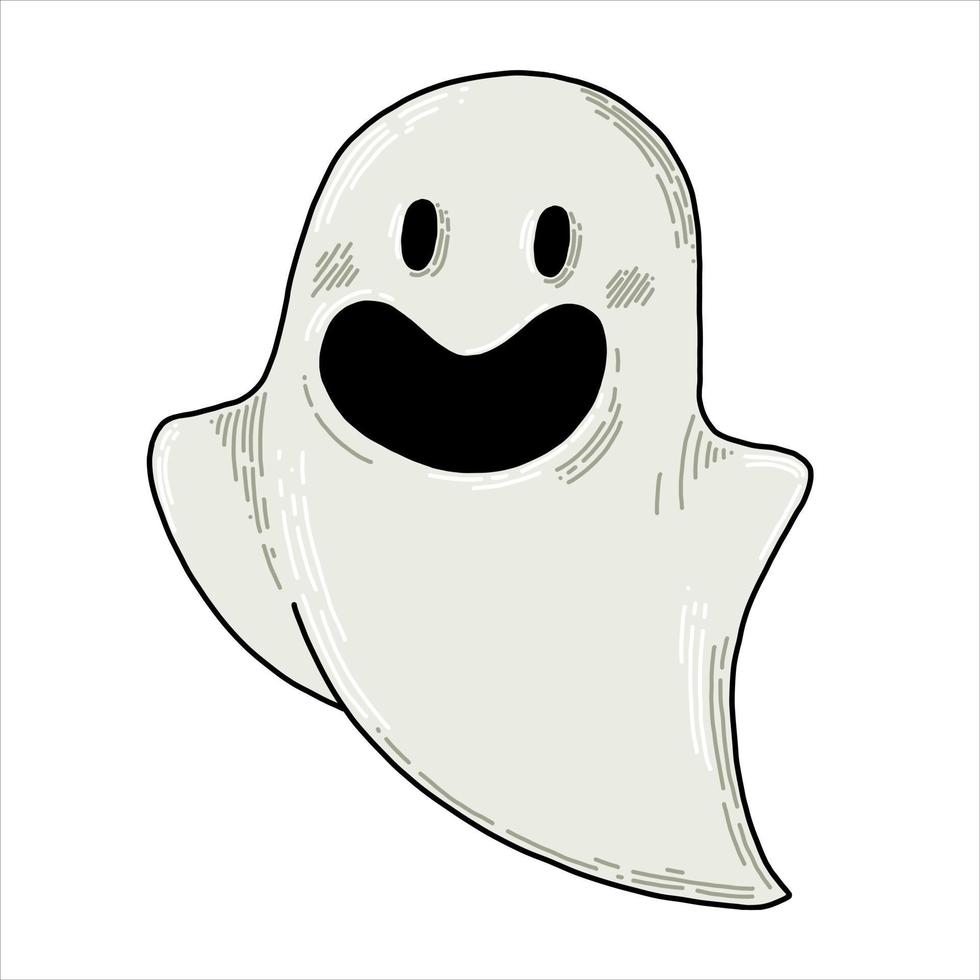 vector drawing in doodle style. cute ghost, halloween decoration. funny ghost.