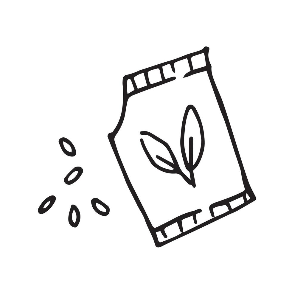 dibujo de ilustración vectorial de stock en estilo garabato. bolsa con semillas de plantas. lindo concepto de dibujo a mano de jardinería vector