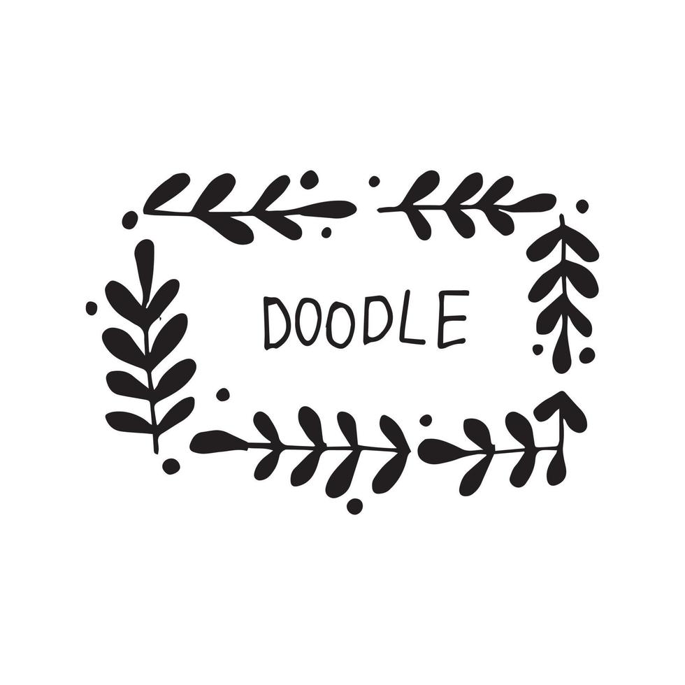 vector illustration in doodle style. cute rectangular frame with simple leaves and branches. modern