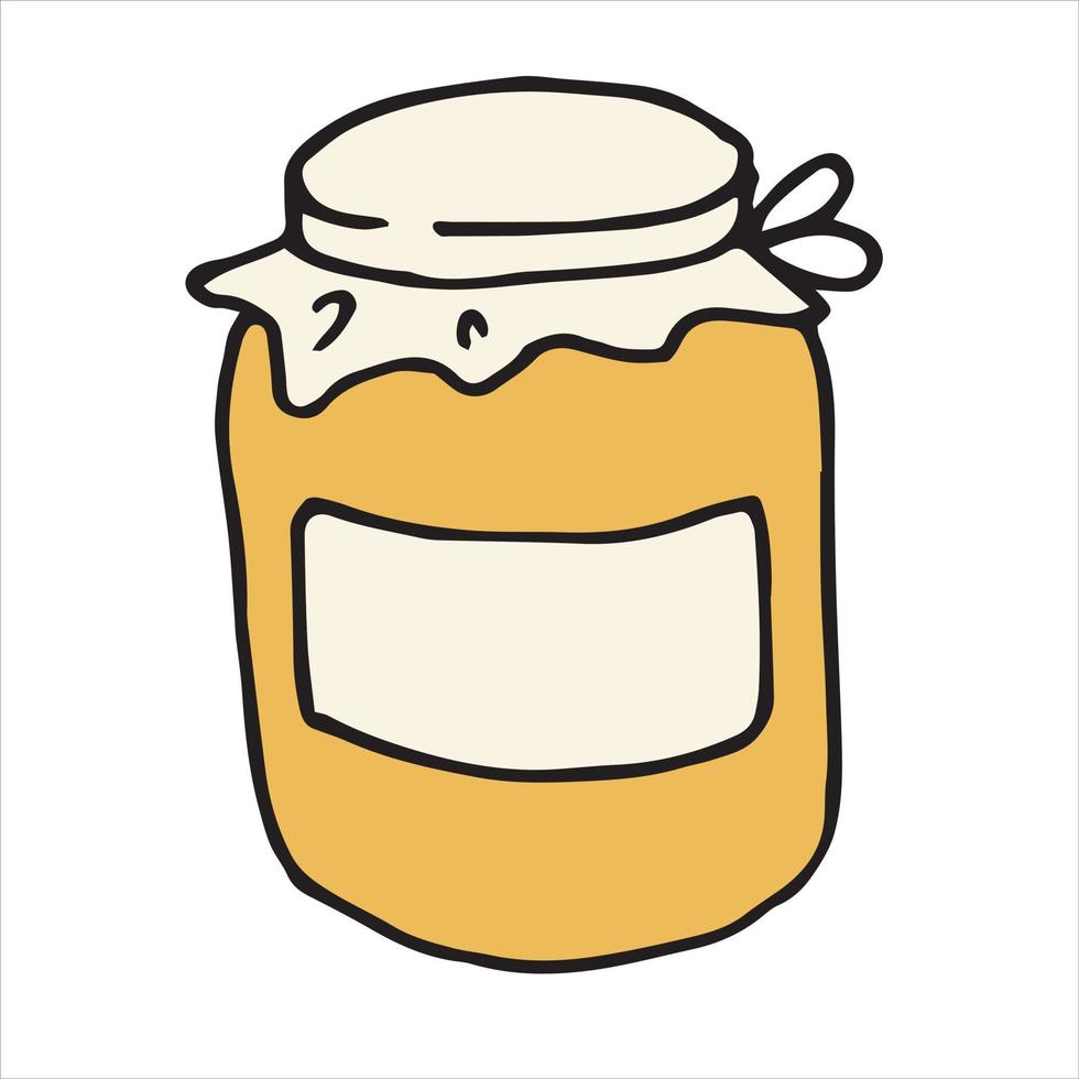 ilustración vectorial en estilo garabato, cartón. miel. icono simple de un banco con miel. imágenes prediseñadas de comida de granja vector