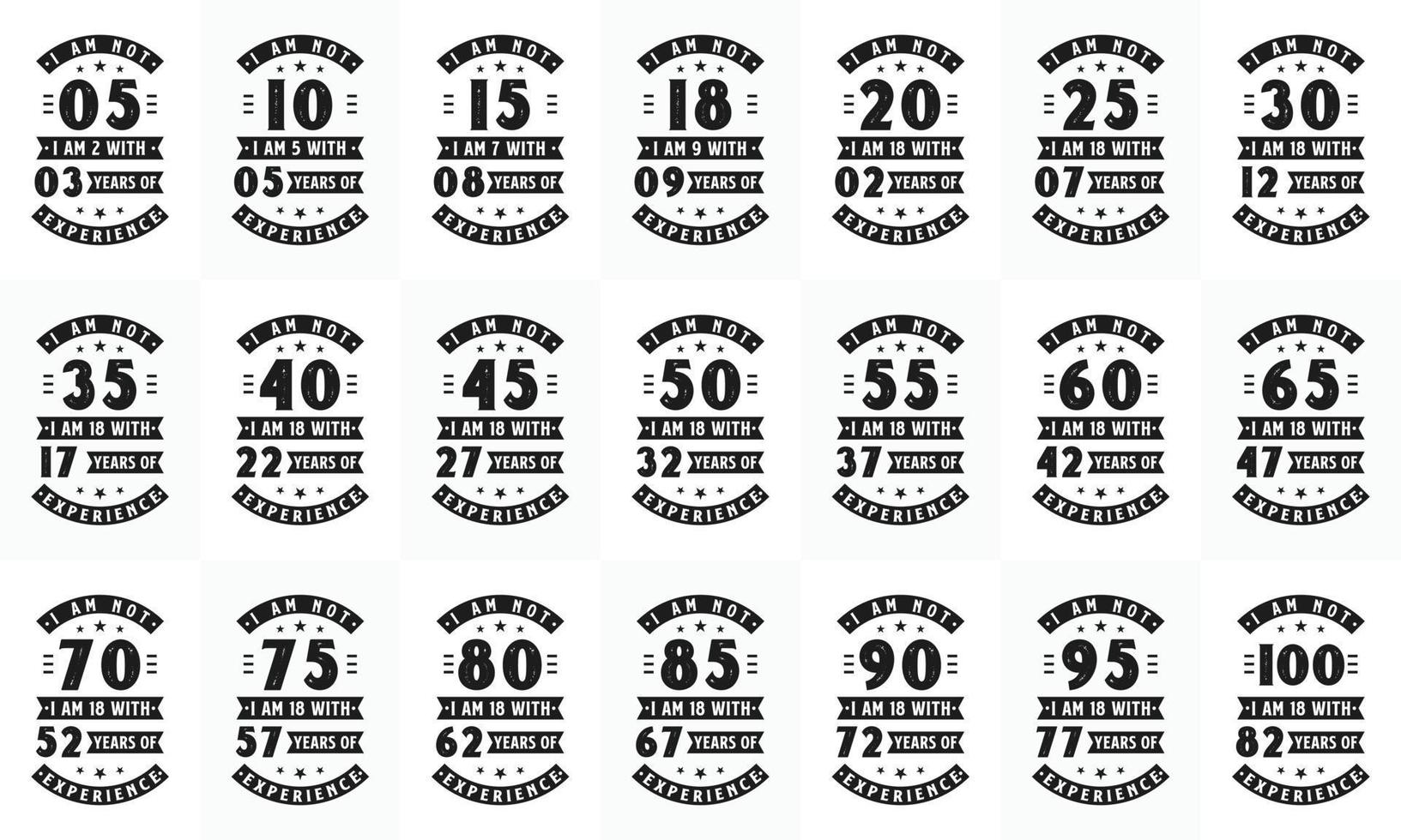 diseño de paquete de tipografía de celebración de cumpleaños feliz. paquete de diseño de cita de cumpleaños retro vintage. conjunto de 5, 10, 15, 20, 25, 30, 35, 40, 45, 50, 55, 60, 65, 70, 75, 80 vector