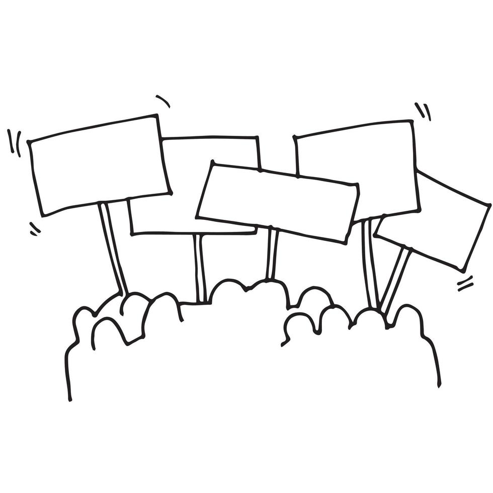 doodle style vector illustration. image of a rally, protest, uprising, revolution. simple line drawing. crowd of people with posters. to illustrate the struggle for the rights of blacks, women, LGBT