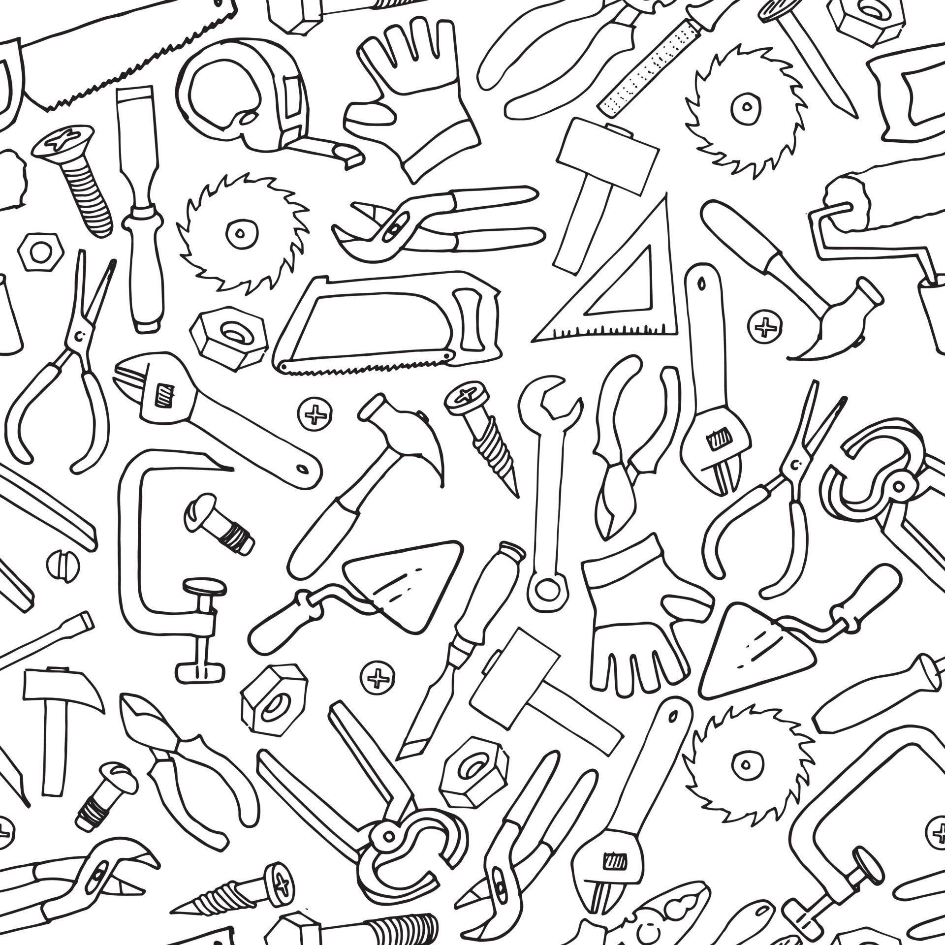 vector drawing in doodle style. seamless pattern of construction tools