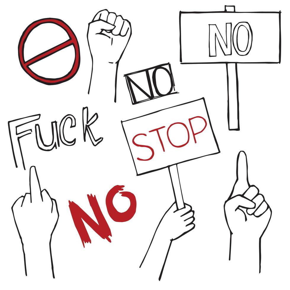 Concept of protest. The idea of a crowd of activists at a demonstration. Group of people at political events, making a metaphor for revolution. Set of colorful icons. Isolated flat vector