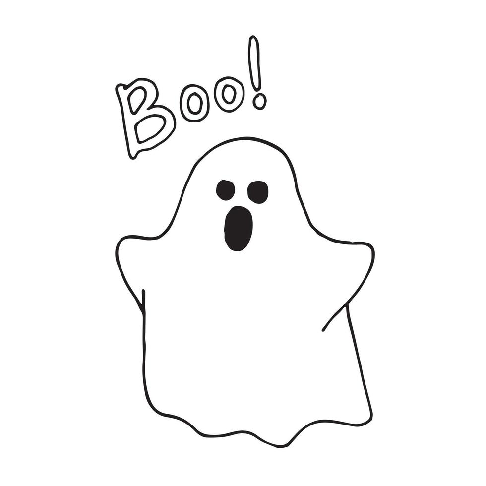 ilustración vectorial en estilo garabato. pequeño fantasma dibujo simple sobre el tema de halloween, un lindo fantasma. aislado sobre fondo blanco, diseño para vacaciones, para niños vector