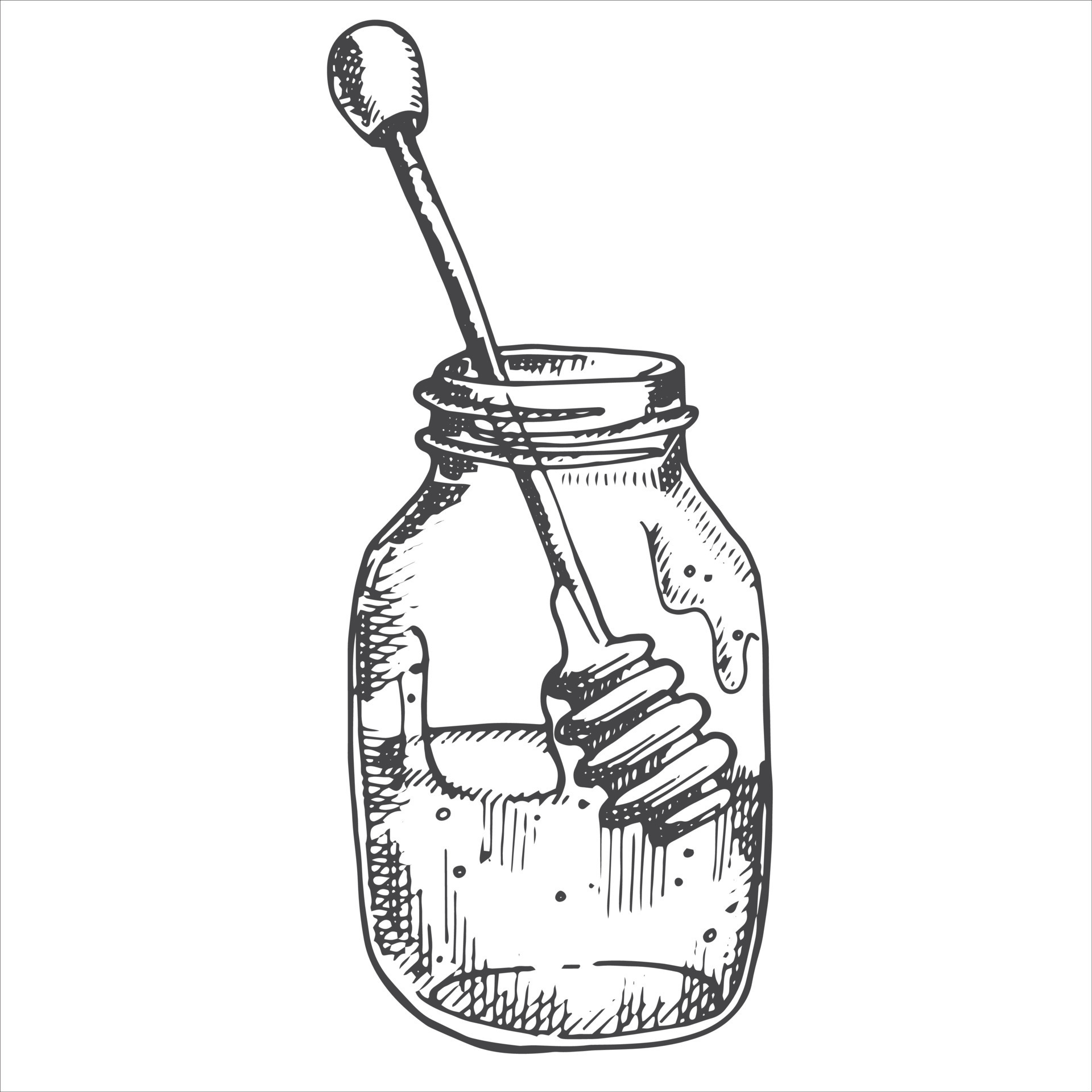 Vector Drawing In Vintage Style Honey Jar With Honey Honeycombs Eco Friendly Product Food