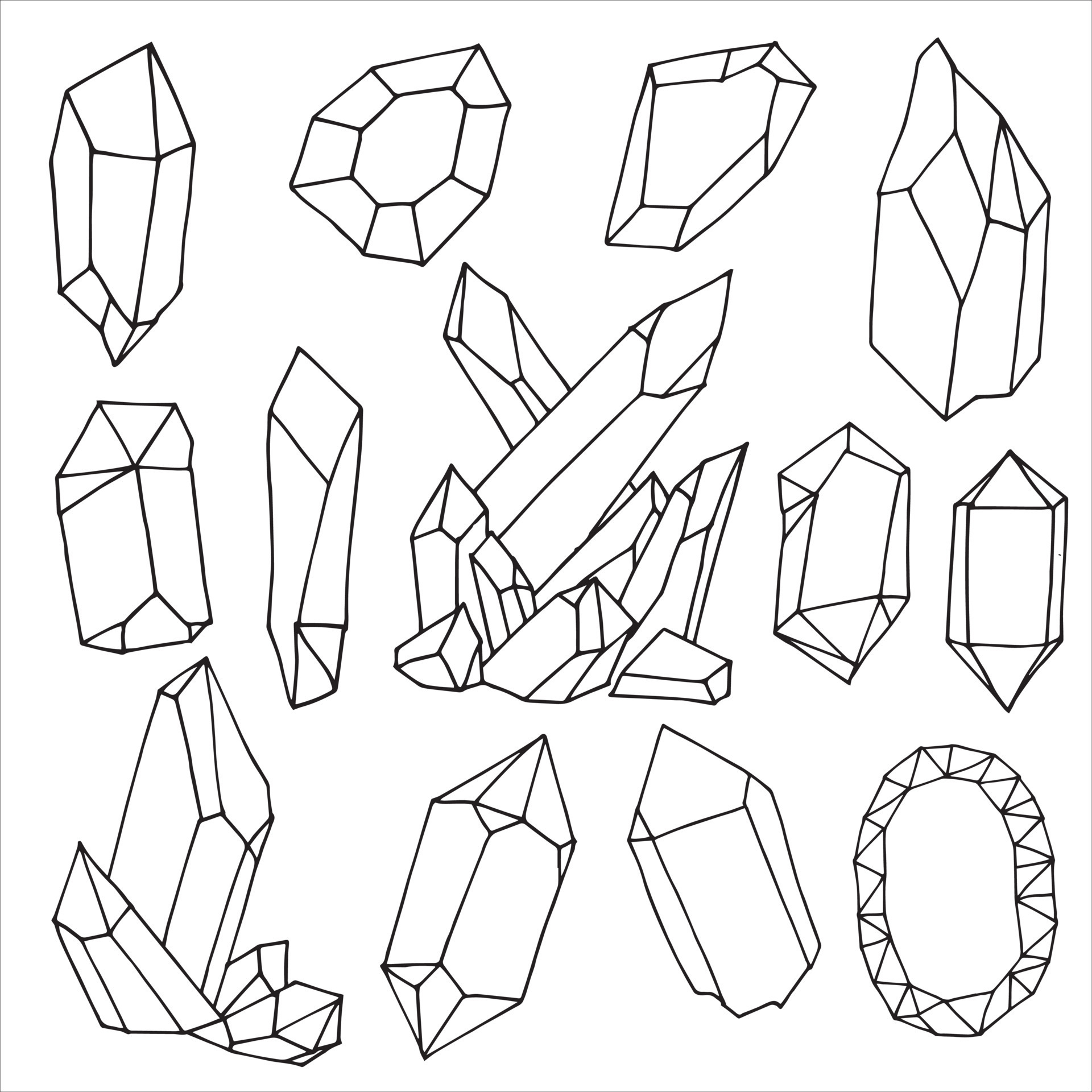 vector illustration in doodle style. set of crystals. collection of