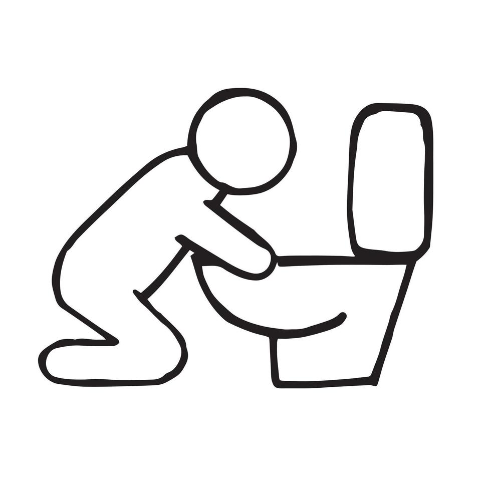 ilustración vectorial simple en estilo garabato. una persona está enferma por el baño. envenenamiento por icono médico, mareo por movimiento, náuseas, vómitos. hombre enfermo en el baño. vector