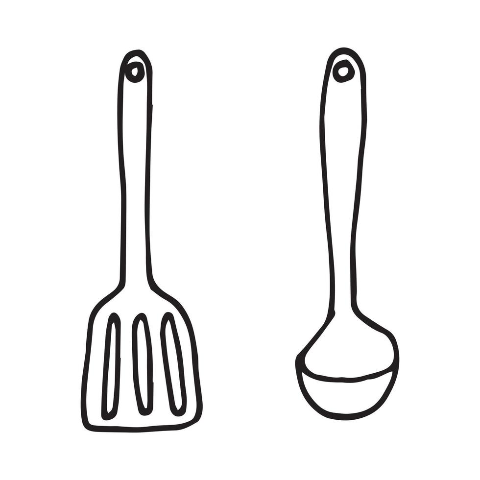 vector drawing in the style of doodle. steamer, kitchen spatula ...