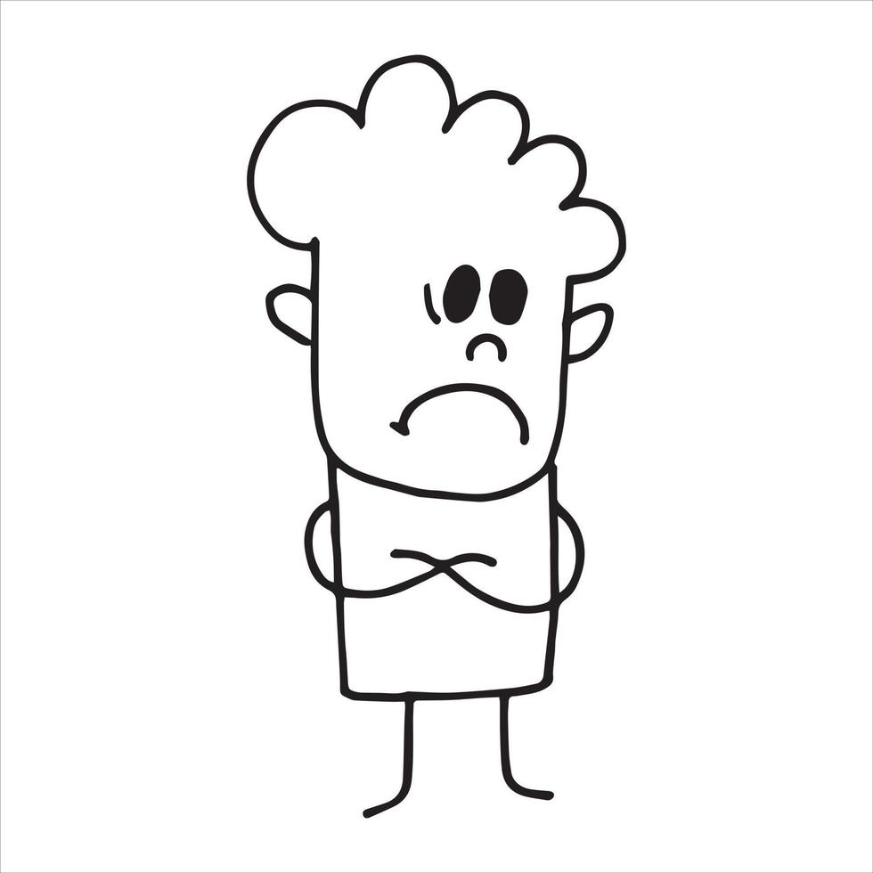 simple vector doodle style drawing. person, cute character. emotions sadness. sadness, discontent, resentment. isolated on white background.