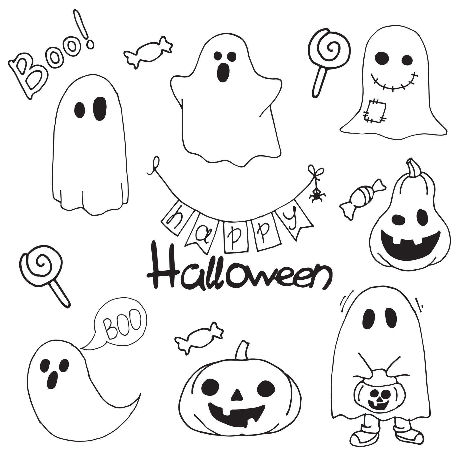 Set Of Illustrations In The Style Of Doodle On The Theme Of Halloween set-of-illustrations-in-the-style-of-doodle-on-the-theme-of-halloween