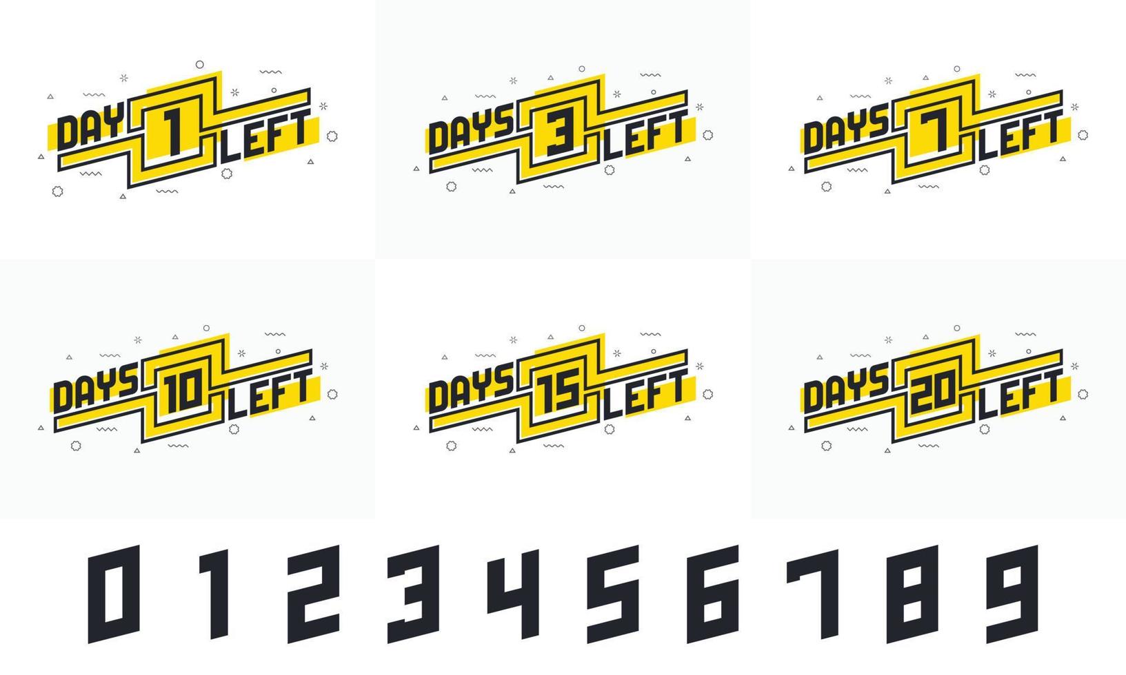 vende paquete de diseño promocional. 1, 3, 7, 10, 15, 20 días quedan conjunto de diseño de cuenta regresiva. vector