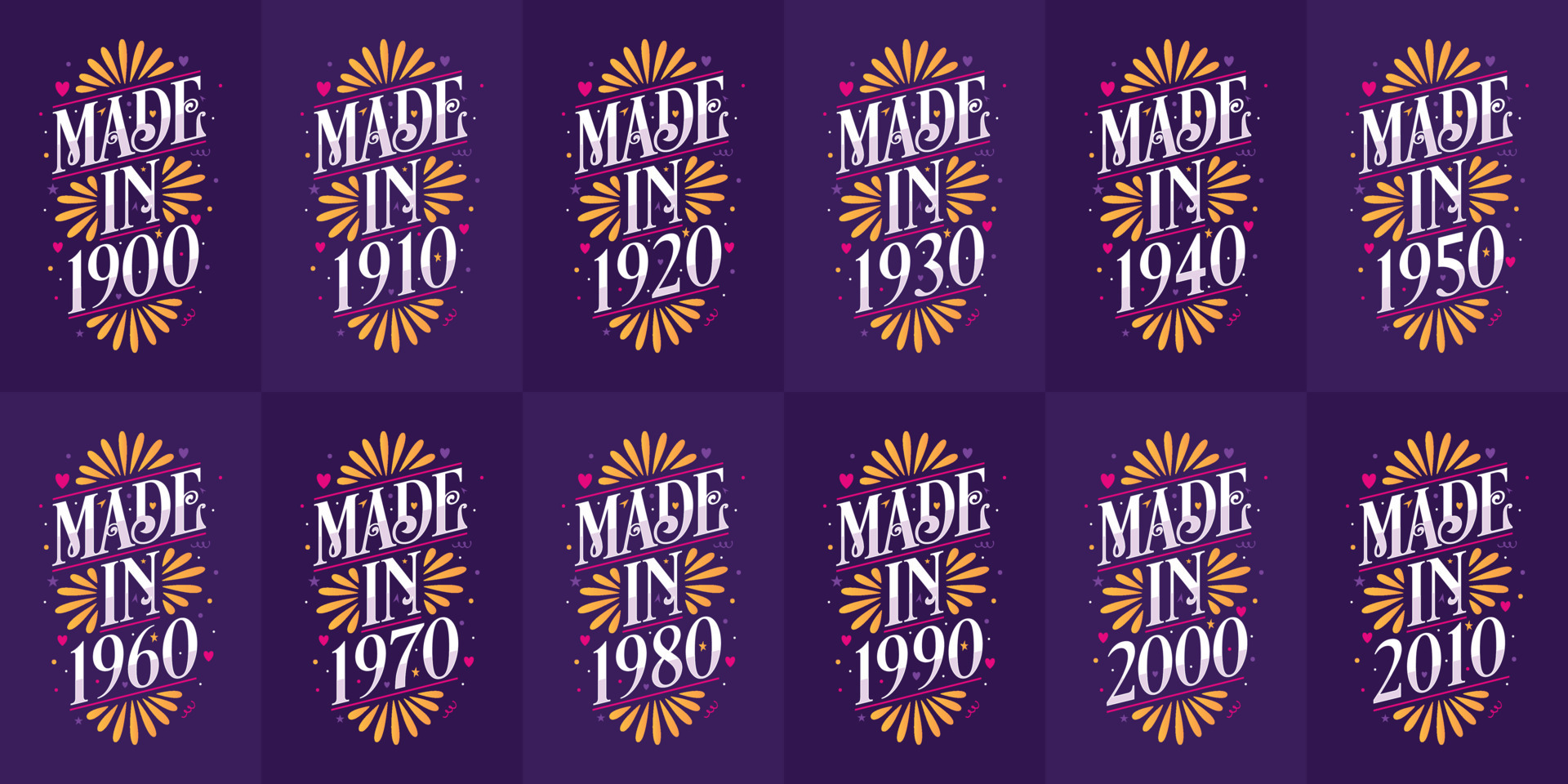 Beautiful Typographic Birthday Design Bundle Made In 1900 1910 1920 beautiful-typographic-birthday-design-bundle-made-in-1900-1910-1920