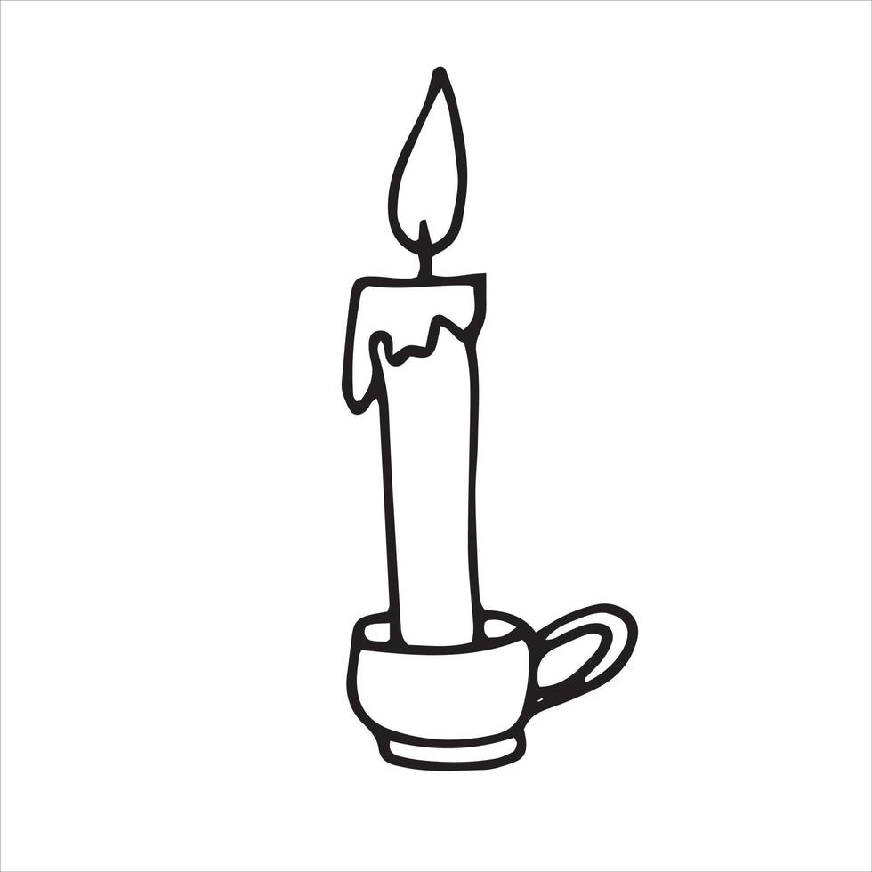 vector illustration, line drawing, ink drawing. burning candle. candle is a symbol of esotericism, magic, mysticism, witchcraft. simple drawing isolated on white background