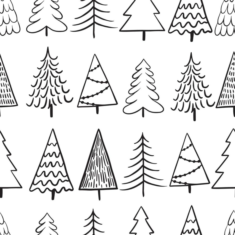 vector drawing in the style of doodle. seamless pattern with simple abstract Christmas trees. print on the theme of winter, new year, christmas
