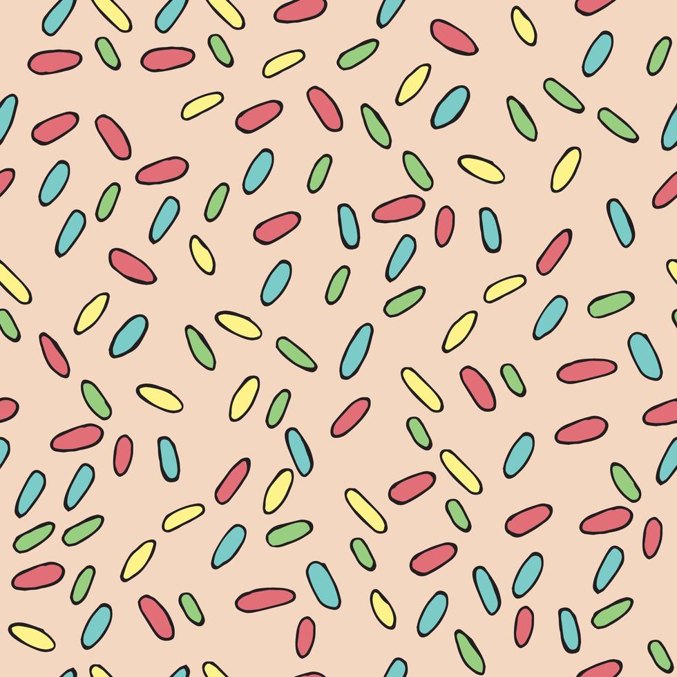 Seamless vector pattern. multi-colored confiti on a pink background. colored dots topping for ice cream. holiday background for wrapping, holiday decoration, fabric, wallpaper.