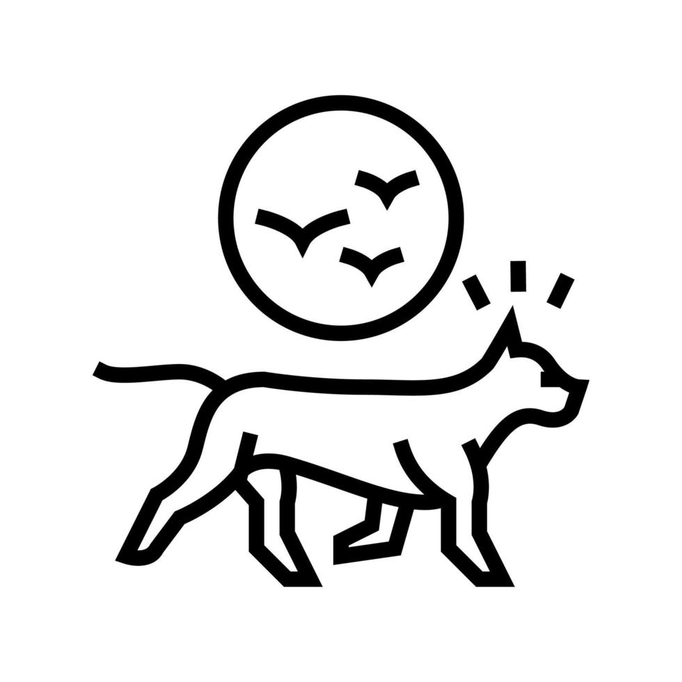 perro persiguiendo pájaros línea icono vector ilustración