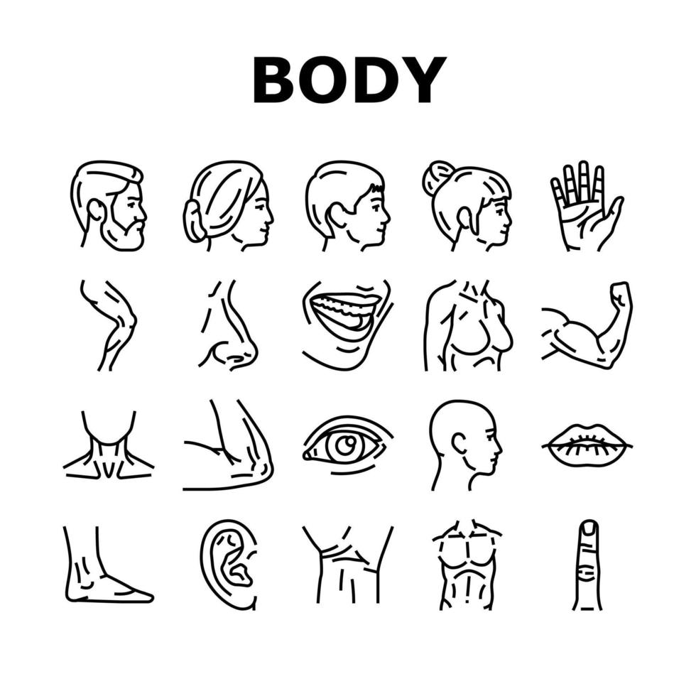 Body And Facial People Parts Icons Set Vector