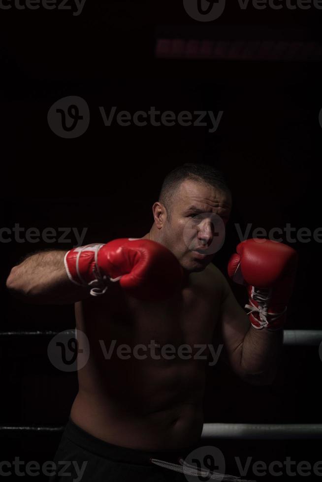 professional kickboxer in the training ring photo