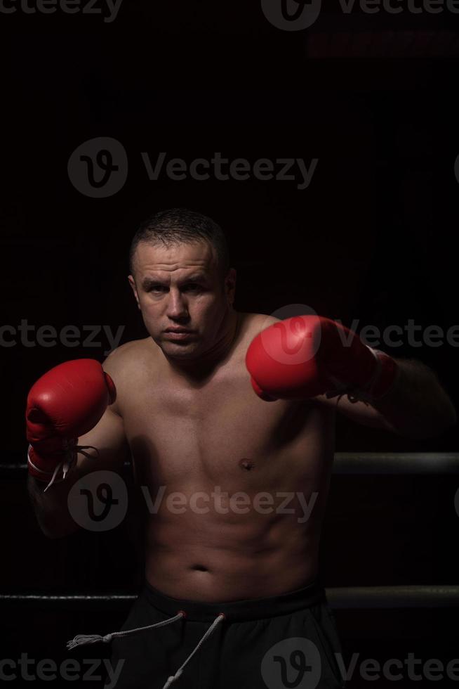 professional kickboxer in the training ring photo