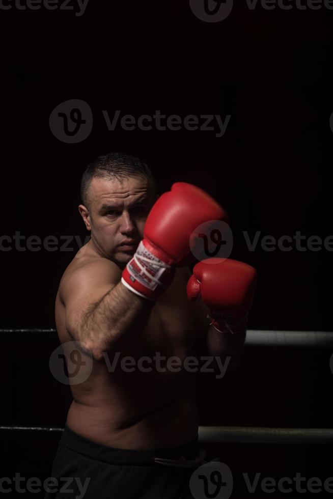 professional kickboxer in the training ring photo