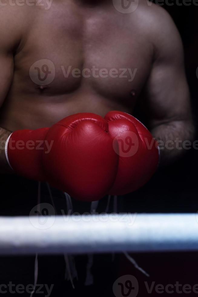 kick boxer with a focus on the gloves photo