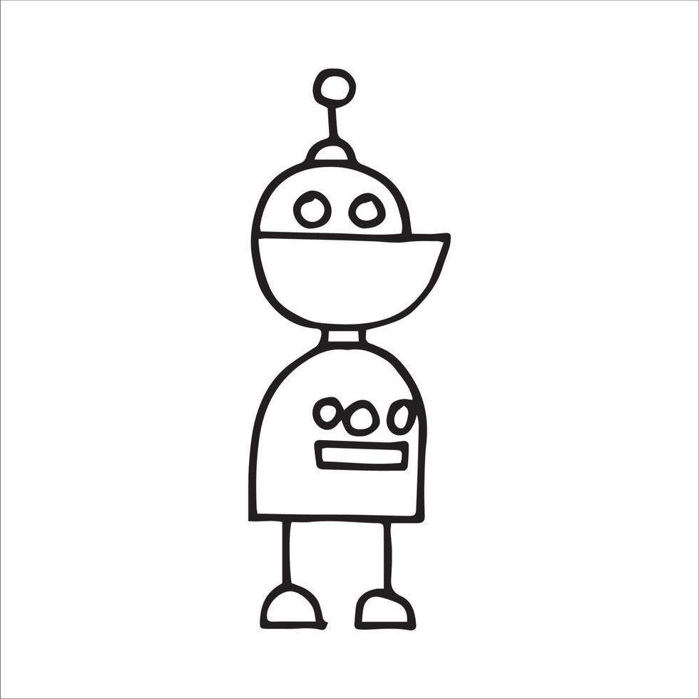 vector drawing in doodle style. cute robot. simple line drawing of a
