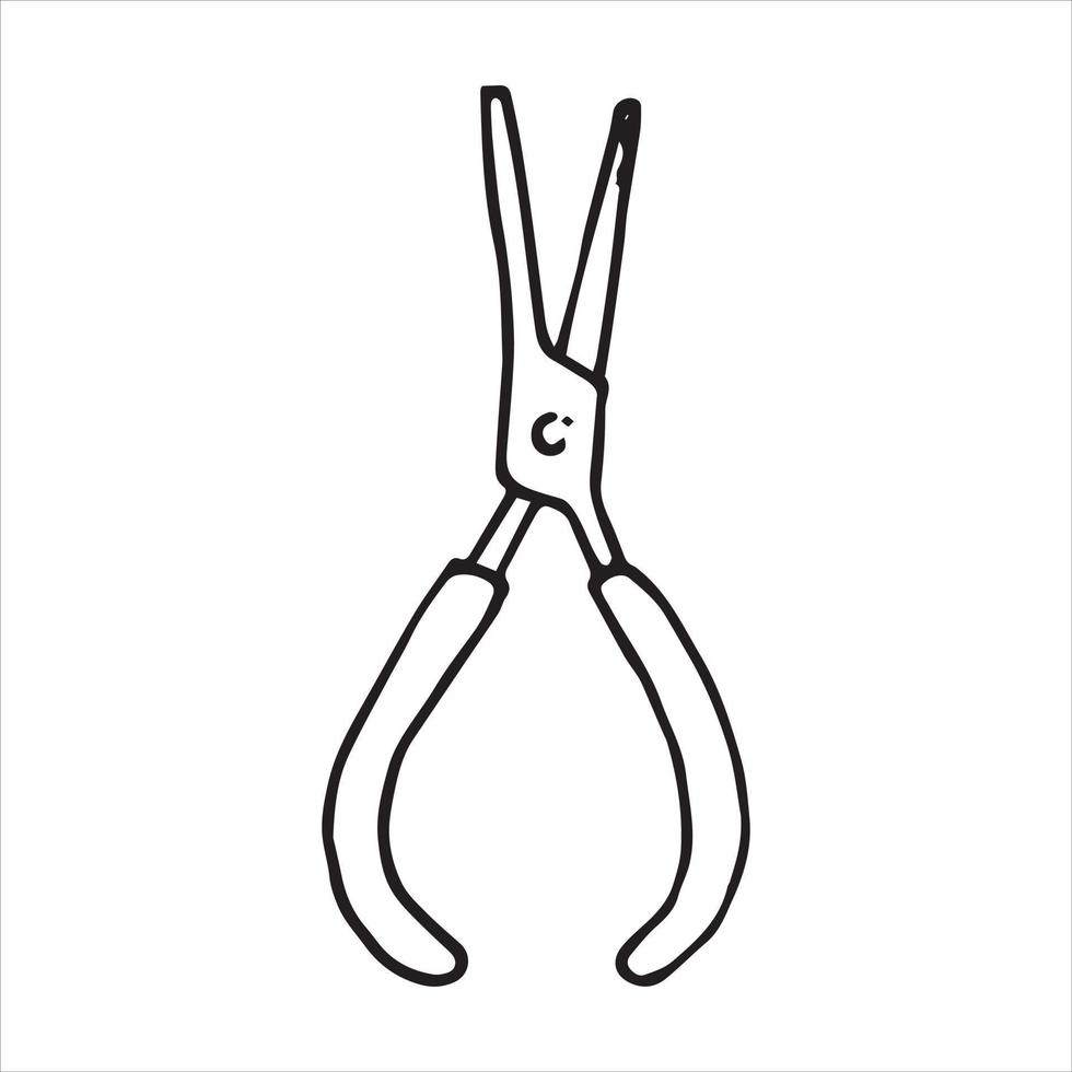 Vector drawing in doodle style. pliers. construction tool, hand work