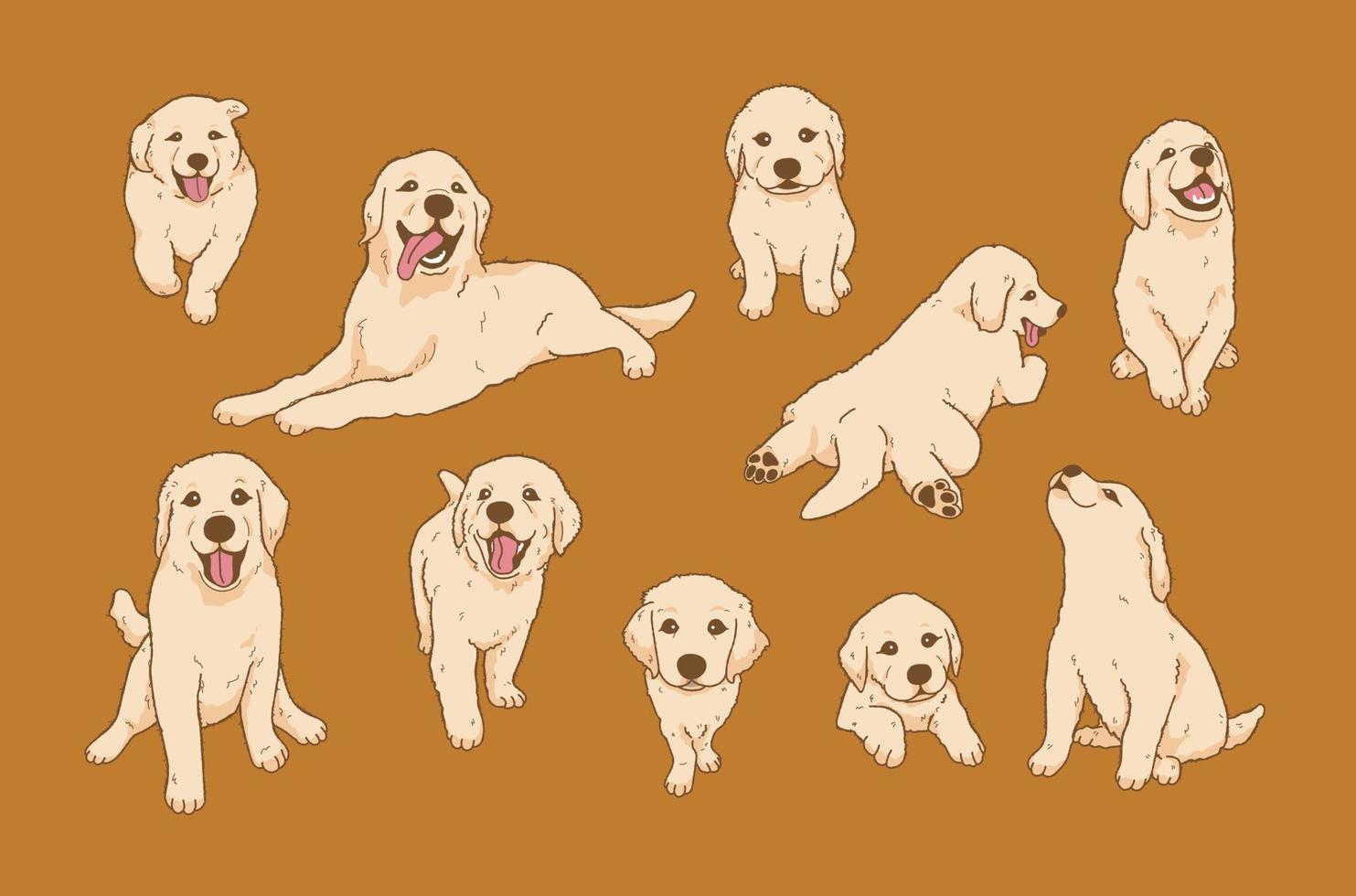 dibujos animados juguetón golden retriever cachorro ilustración aislado vector conjunto