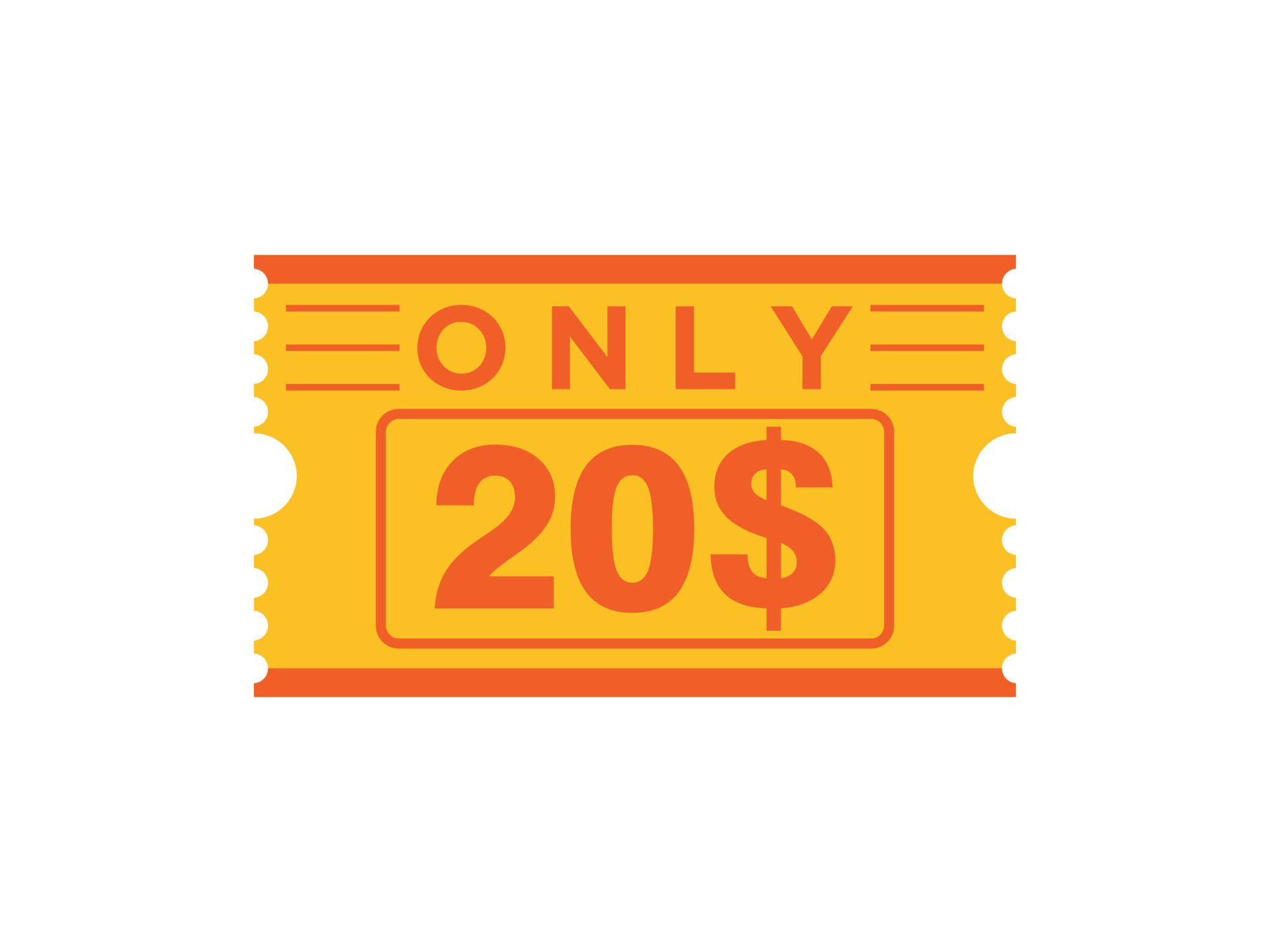 20 Dollar Only Coupon sign or Label or discount voucher Money Saving