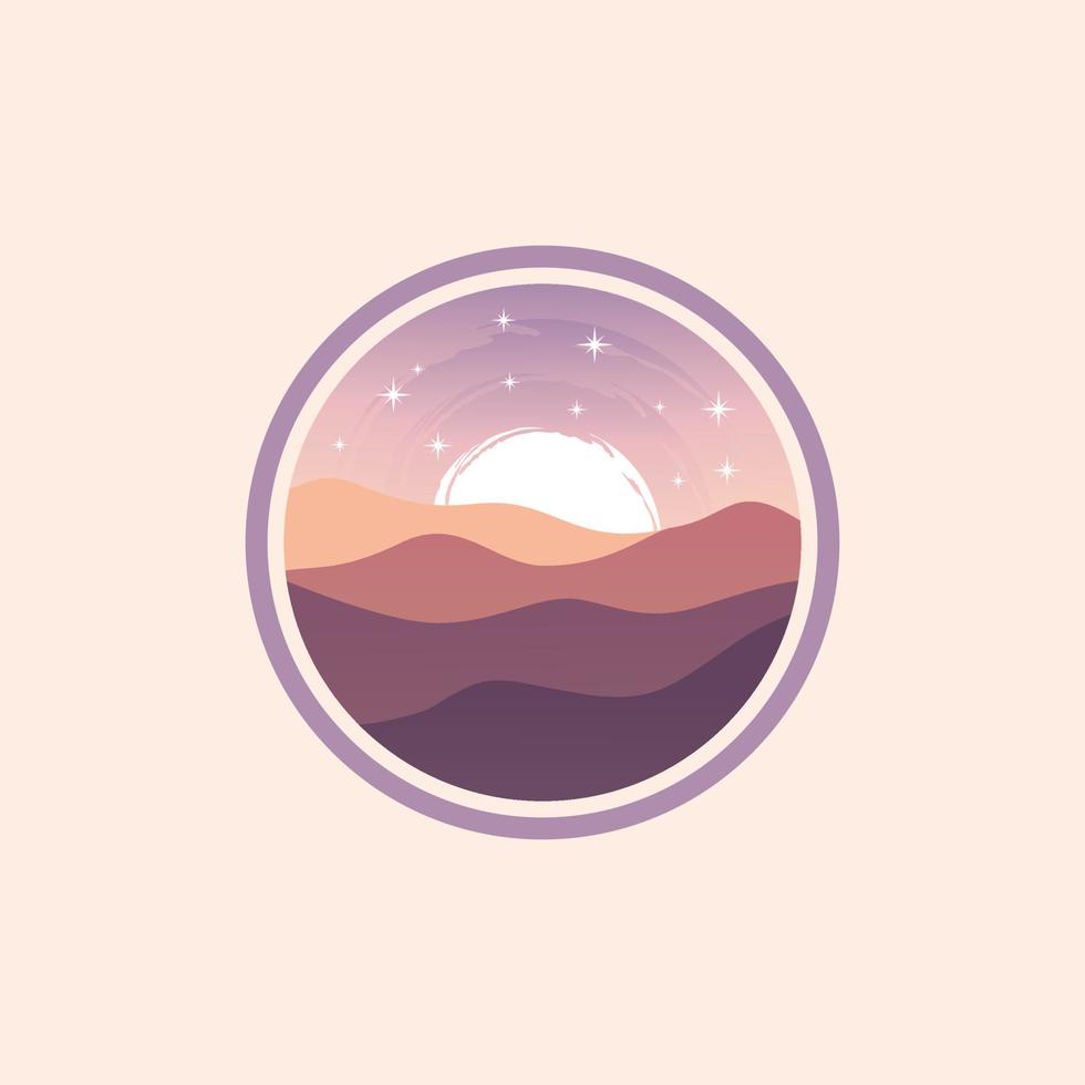 plantilla de diseño del logo del desierto con puesta de sol y una silueta de un camello. ilustración vectorial vector