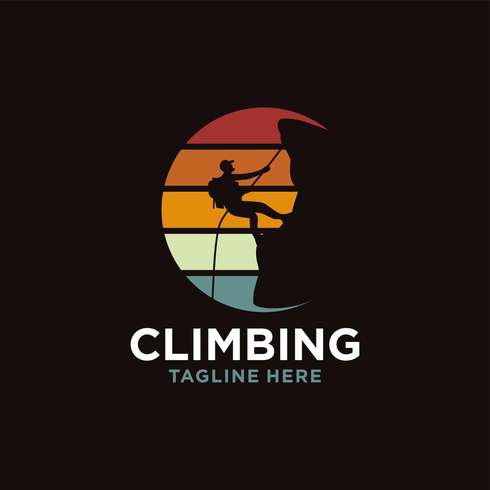 Silhouette Man climbing on a cliff graphic vector. vector