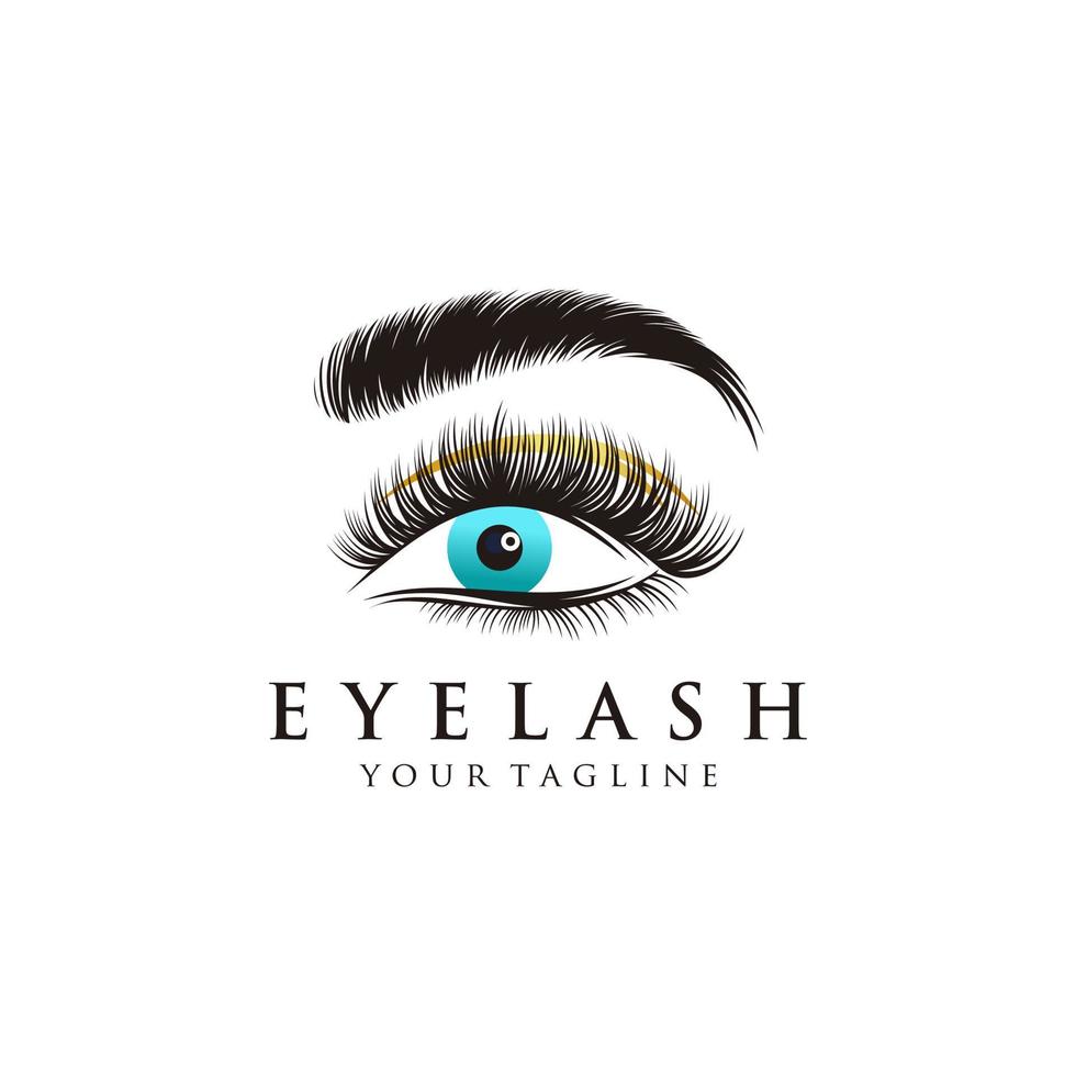 Luxurious eyelash and eyebrow extension logo. Colored vector illustration. in modern style. Vector emblem for makeup or beauty salon, eyelash and eyebrow extension maker.