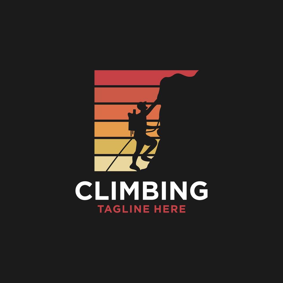 Silhouette Man climbing on a cliff graphic vector. vector