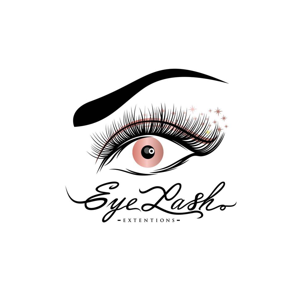 logotipo de extensión de pestañas y cejas de lujo. ilustración vectorial en estilo moderno. emblema vectorial para maquillaje o salón de belleza, fabricante de extensiones de pestañas y cejas. vector