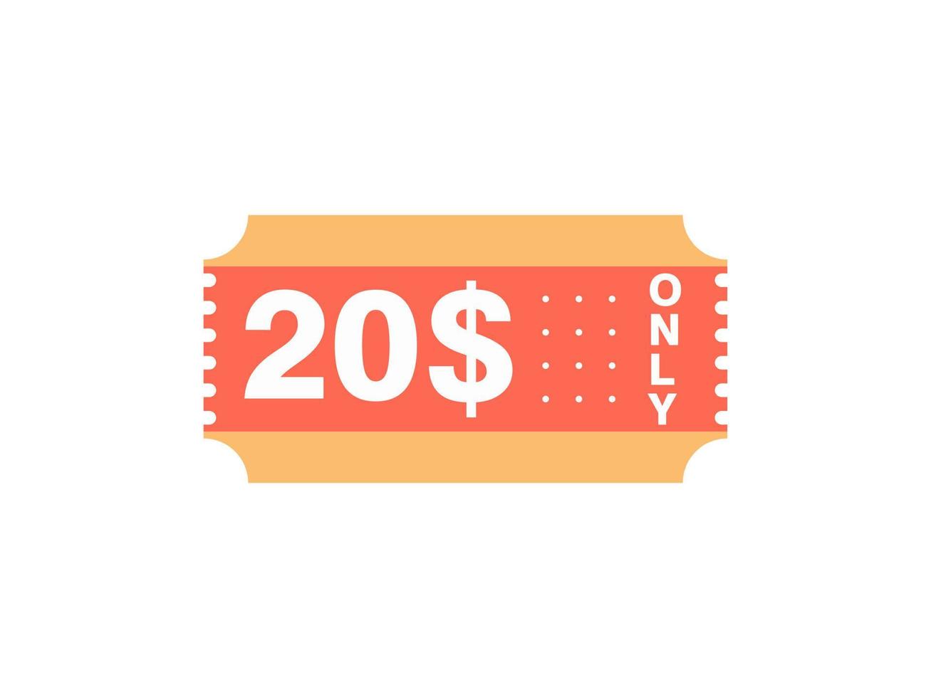 20 Dollar Only Coupon sign or Label or discount voucher Money Saving label, with coupon vector illustration summer offer ends weekend holiday