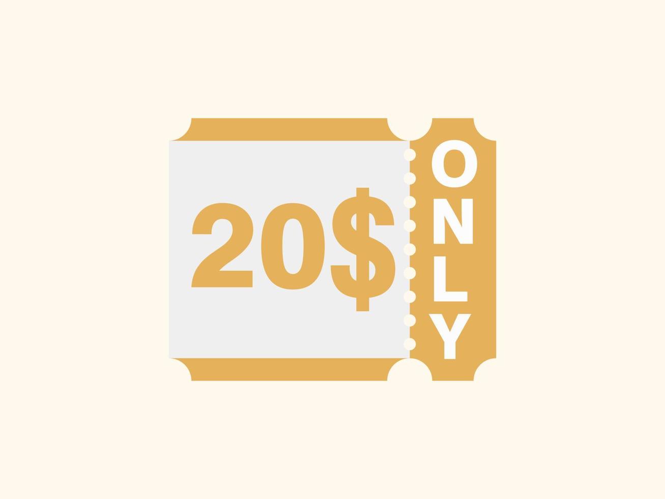 20 Dollar Only Coupon sign or Label or discount voucher Money Saving label, with coupon vector illustration summer offer ends weekend holiday