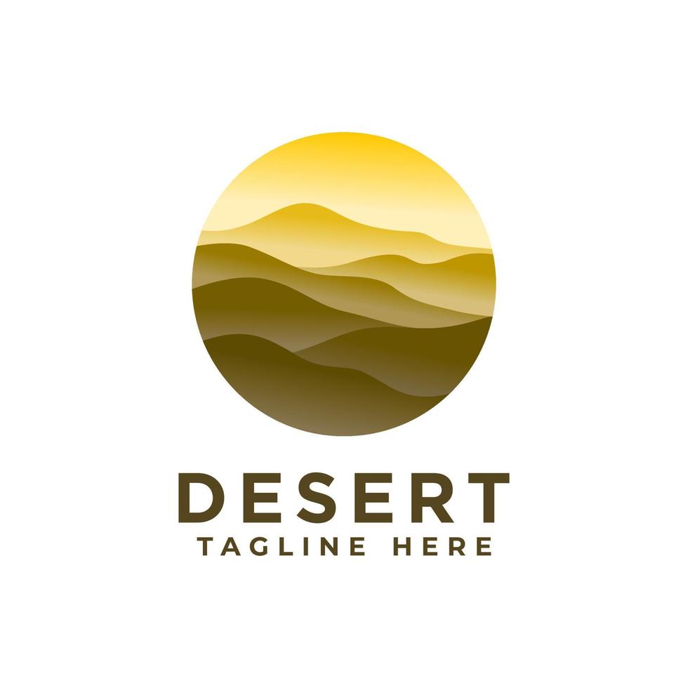 Desert logo design template with sunset and a silhouette of a camel. Vector illustration