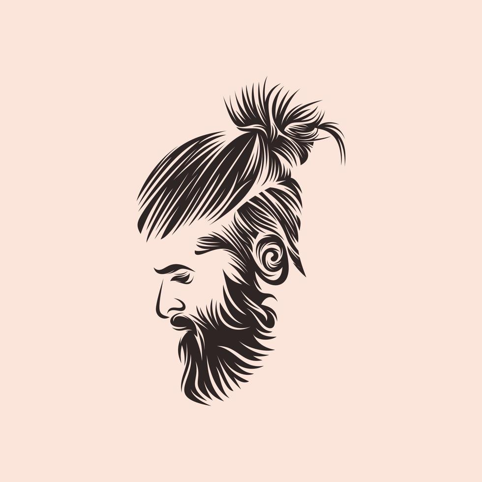 Ilustración de vector de diseño de logotipo de hombre de barba